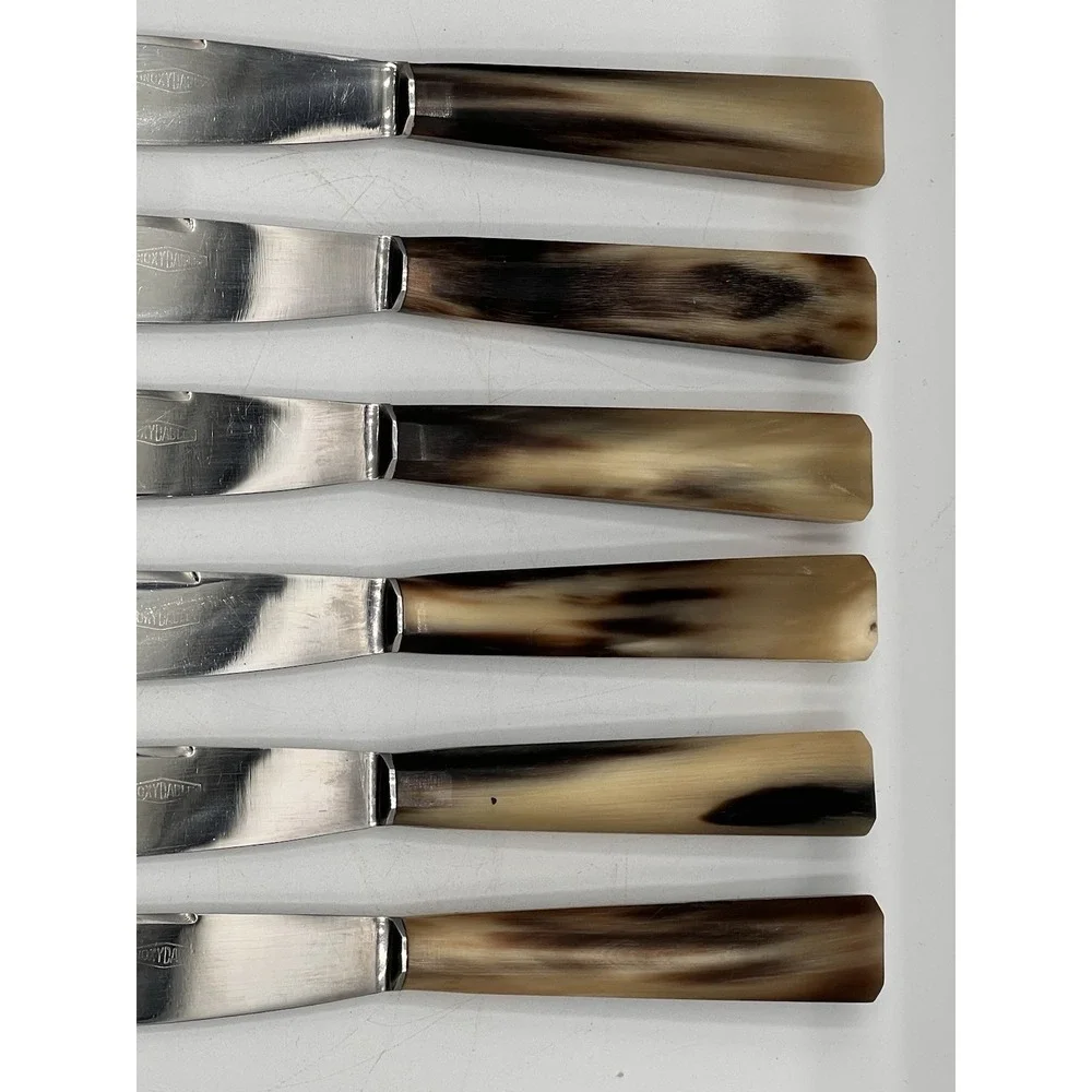 Vintage French Inoxydable Ox Horn Steak Knives Set Of 6